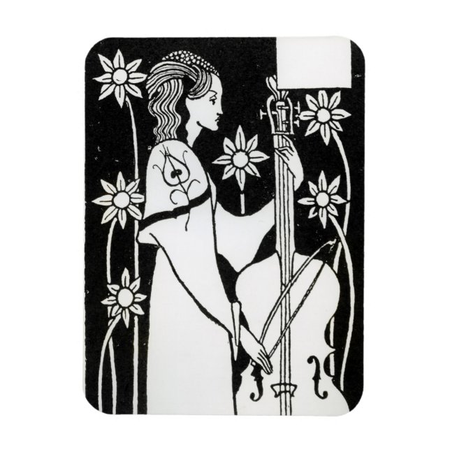 Lady with Cello, from 'Le Morte d'Arthur' (litho) Magnet (Vertikal)