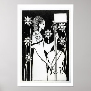 Lady with Cello, from 'Le Morte d'Arthur' (litho) Poster