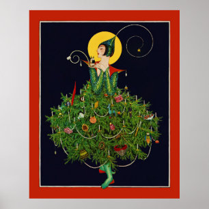 LADY with CHRISTMAS GIFTS ART DECO SCHÖNHEIT Poster