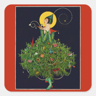 LADY with CHRISTMAS GIFTS ART DECO SCHÖNHEIT Quadratischer Aufkleber