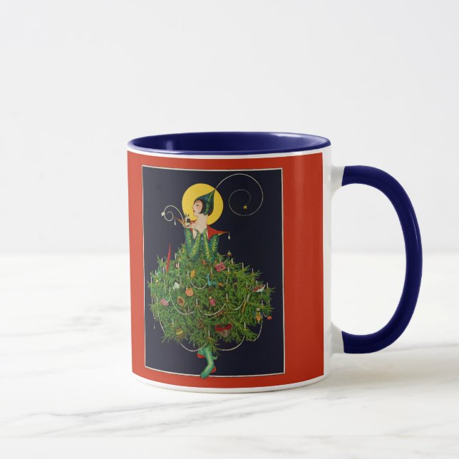 LADY with CHRISTMAS GIFTS ART DECO SCHÖNHEIT Tasse (Rechts)