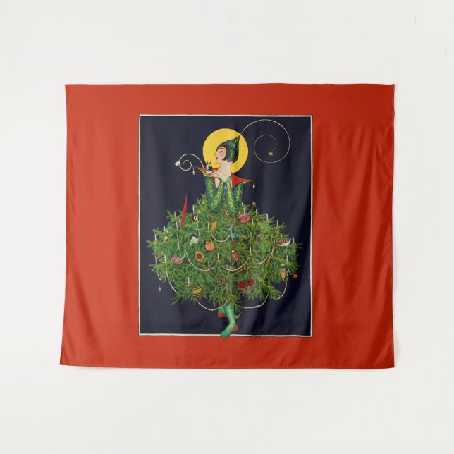 LADY with CHRISTMAS GIFTS ART DECO SCHÖNHEIT Wandteppich (Vorderseite (Horizontal))