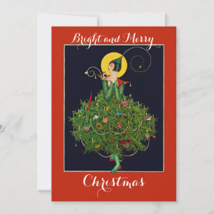 LADY with CHRISTMAS GIFTS ART DECO Xmas Einladung
