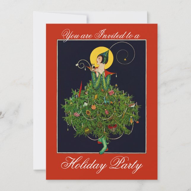 LADY with CHRISTMAS GIFTS ART DECO Xmas Party Einladung (Vorderseite)