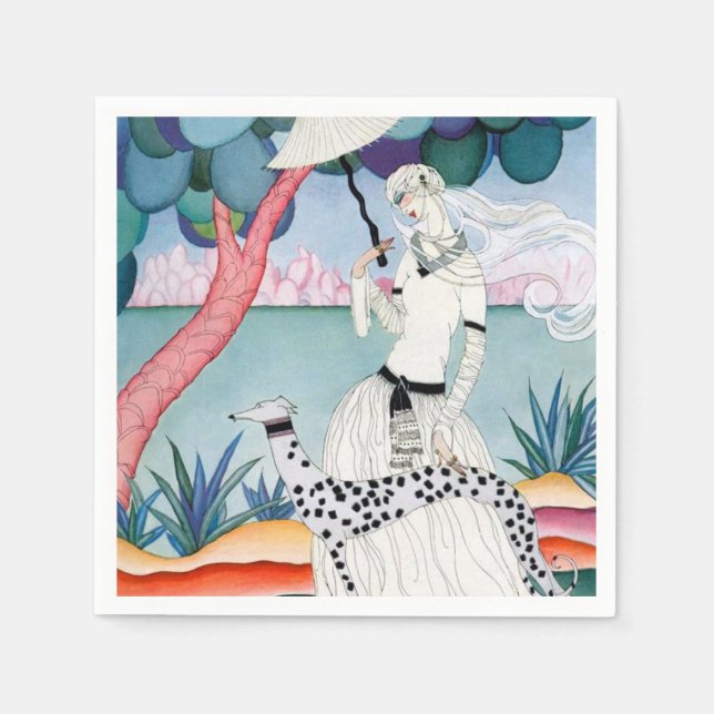 Lady with Dalmatian Dog - Helen Dryden Serviette (Vorderseite)