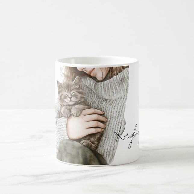 Lady with Grey Cat Kaffeetasse (Mittel)
