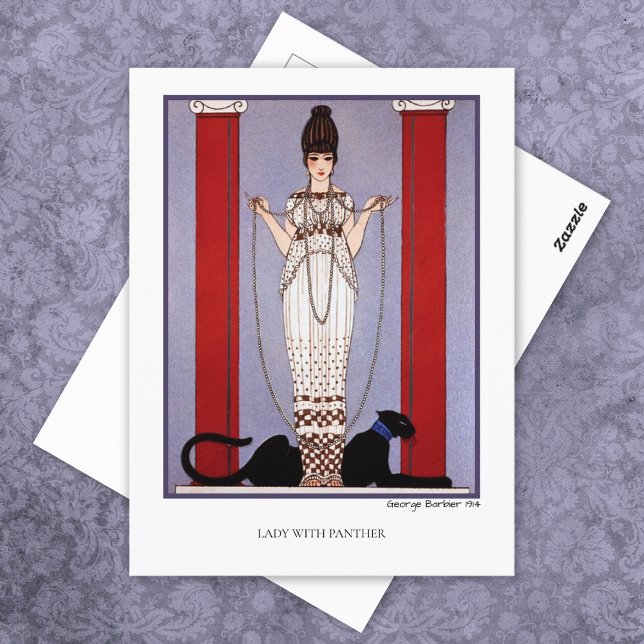 Lady with Panther George Barbier Fashion Postkarte (Von Creator hochgeladen)
