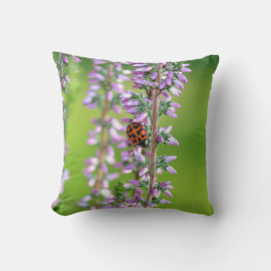 Ladybird auf violetten Blumen Kissen