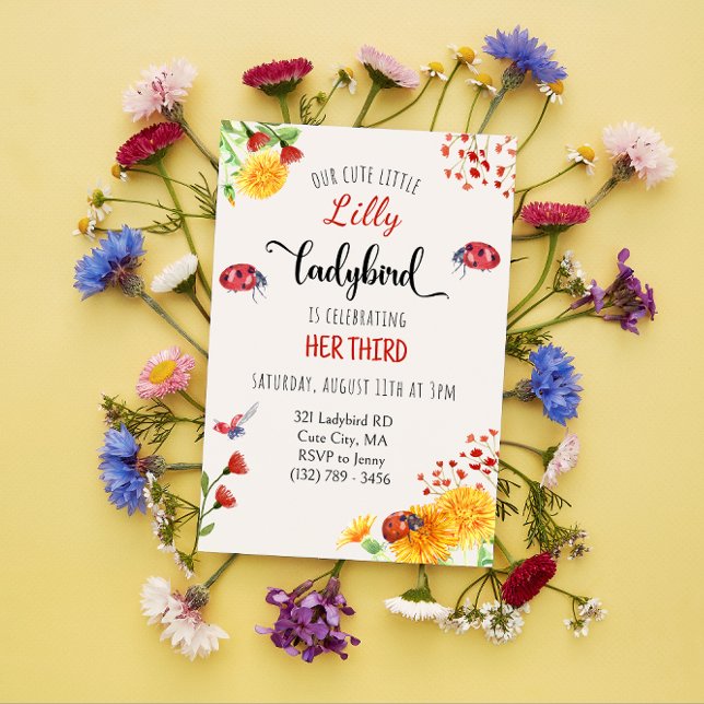 Ladybird Baby Girl Niedlich Frühjahr Sommer Geburt Einladung (Von Creator hochgeladen)