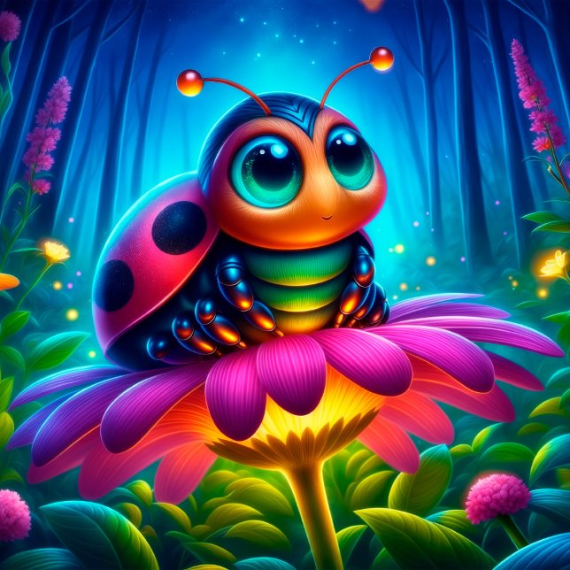 Ladybird-Bug-Blume neonenwaldfarbene Magie Poster (Von Creator hochgeladen)
