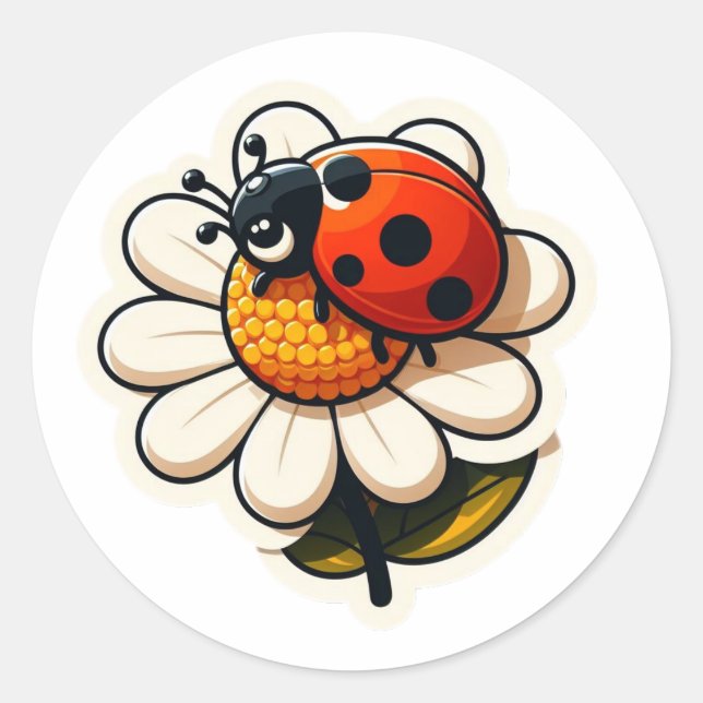 Ladybird für Blume Runder Aufkleber (Vorderseite)