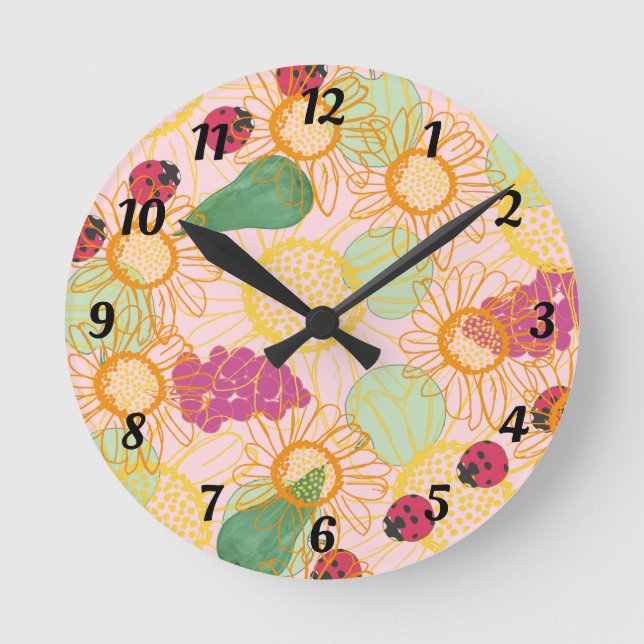 Ladybirds & Fruit Garden Wall Clock Runde Wanduhr (Vorderseite)