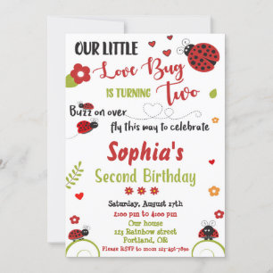 Ladybug 2. Geburtstagseinladung Girl Liebe Bug Lad Einladung