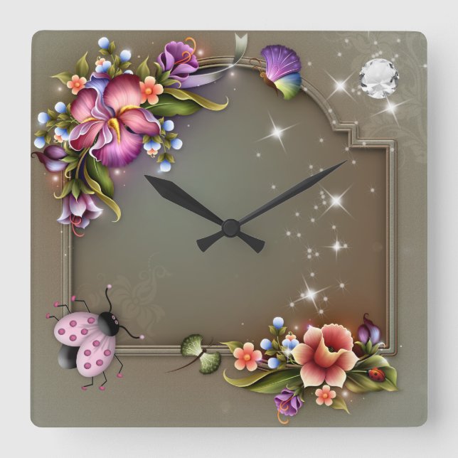 Ladybug #2 Square Wall Clock Quadratische Wanduhr (Vorderseite)