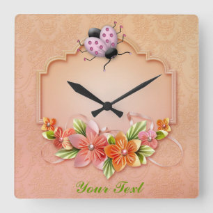 Ladybug #3 Square Wall Clock Quadratische Wanduhr