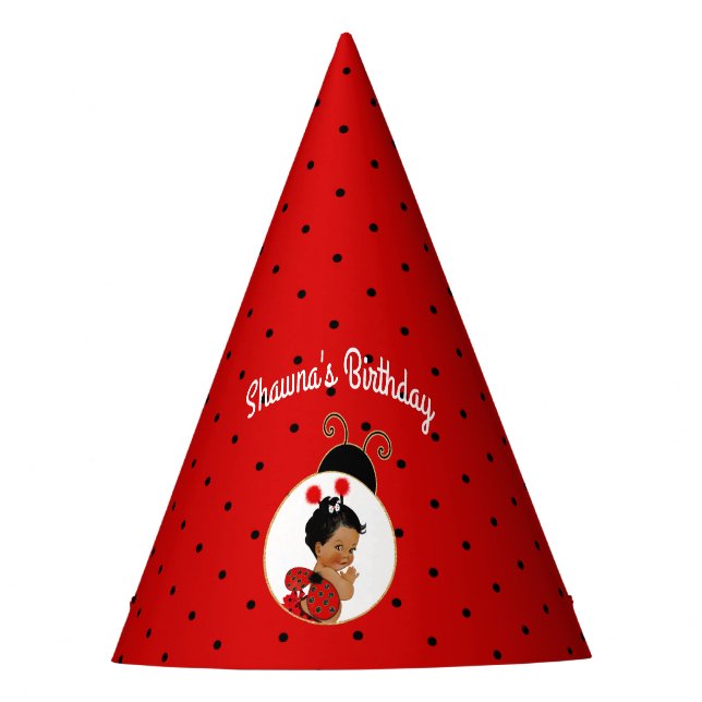 Ladybug African American Baby Girl Red & Black Partyhütchen (Vorderseite)