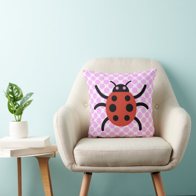 Ladybug Art Polka Dot Pink Throw Kissen (Stuhl )