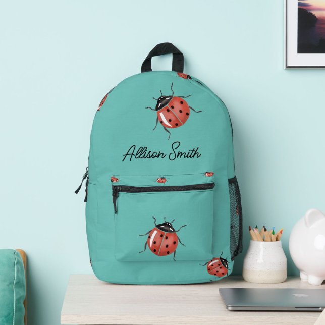 Ladybug auf blauem personalisiert bedruckter rucksack (Von Creator hochgeladen)