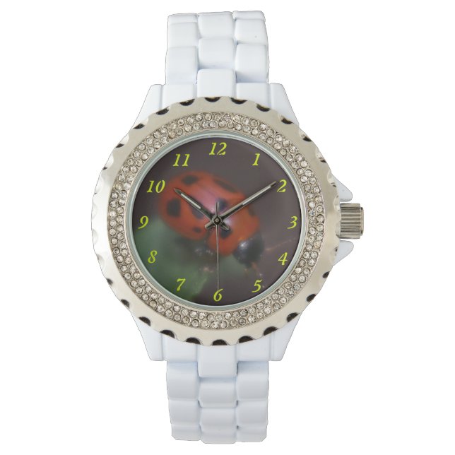 Ladybug auf Blume Armbanduhr (Vorderseite)