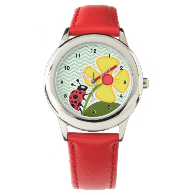Ladybug auf Celadon Zickzack Armbanduhr (Vorderseite)