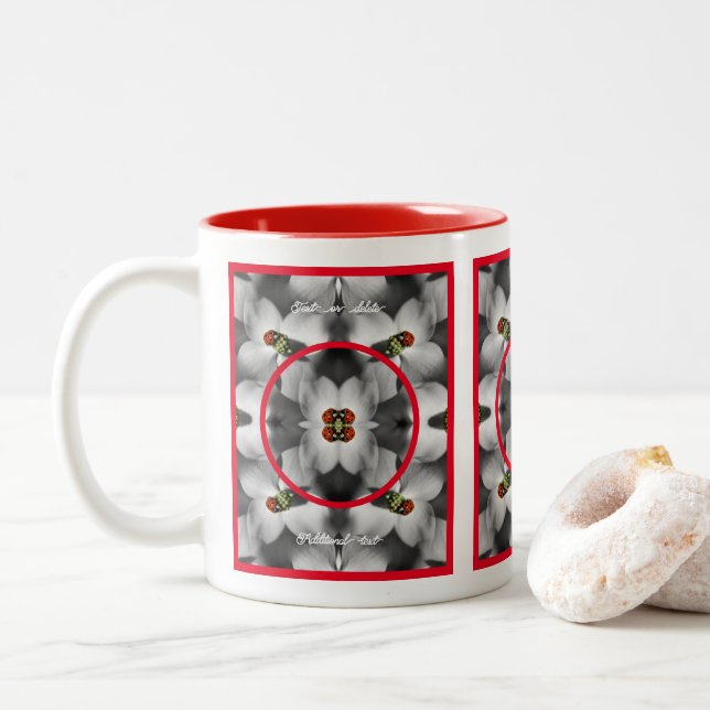 Ladybug auf Dogwood Personalisiert Foto hinzufügen Zweifarbige Tasse (Mit Donut)