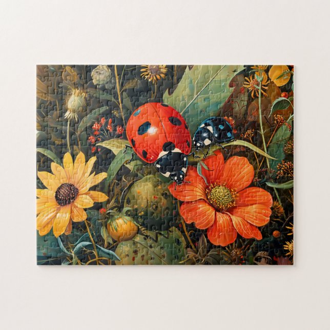 Ladybug auf einer einfachen Dahlia Bloom Illustrat Puzzle (Horizontal)