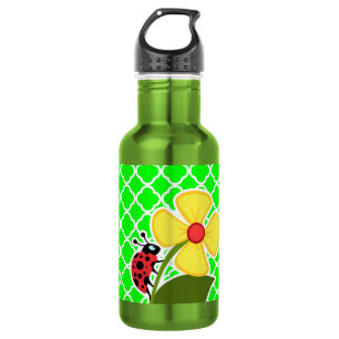 Ladybug auf Elektrisch-grüner Quatrefolie Trinkflasche