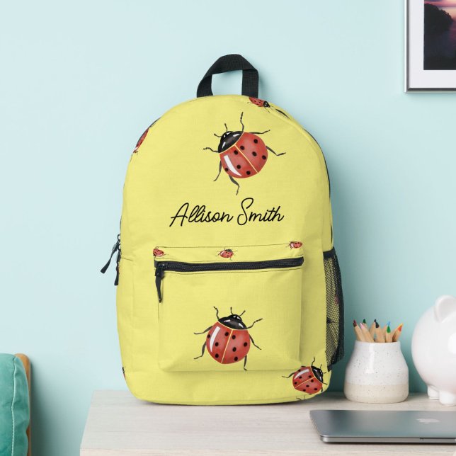 Ladybug auf gelb personalisiert bedruckter rucksack (Von Creator hochgeladen)