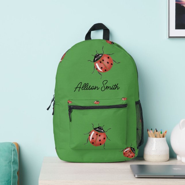 Ladybug auf grün personalisiert bedruckter rucksack (Von Creator hochgeladen)