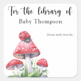 Ladybug auf Pilzen - für die Bibliothek Quadratischer Aufkleber