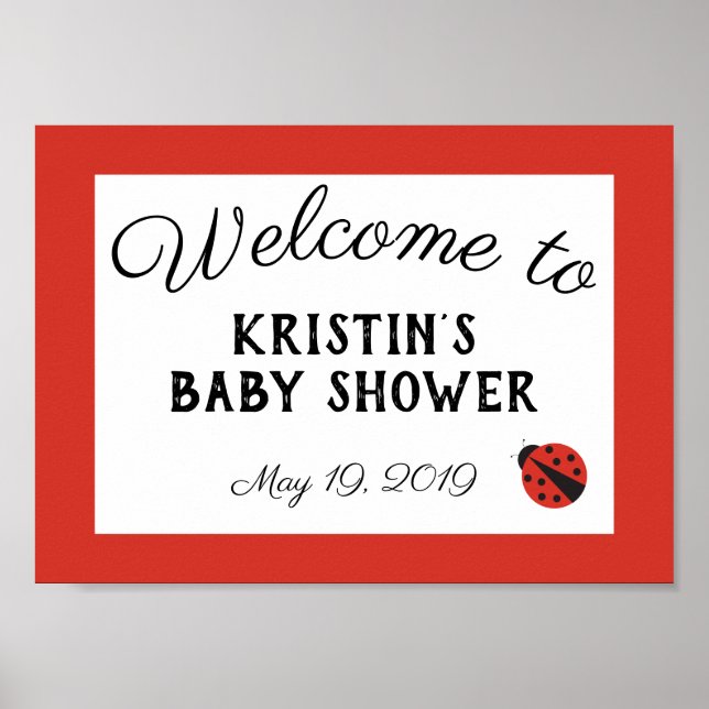 Ladybug Baby Dusche rotes Begrüßungsschild Poster (Vorne)