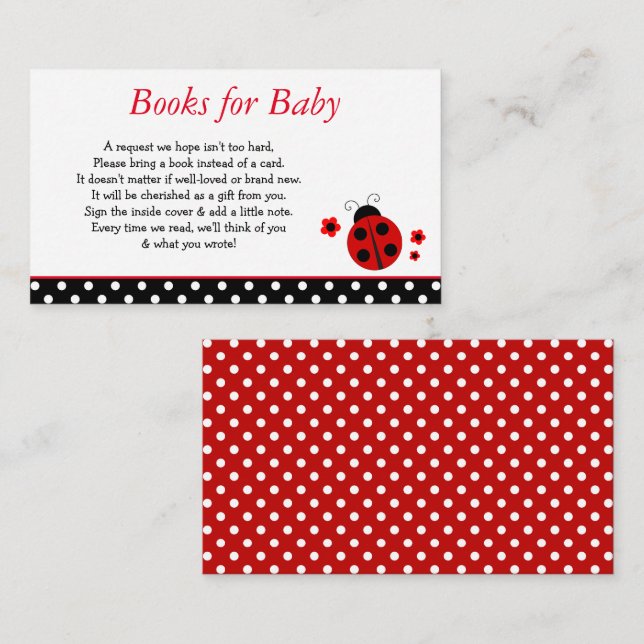 Ladybug Baby Shower Books für Baby Begleitkarte (Vorne/Hinten)