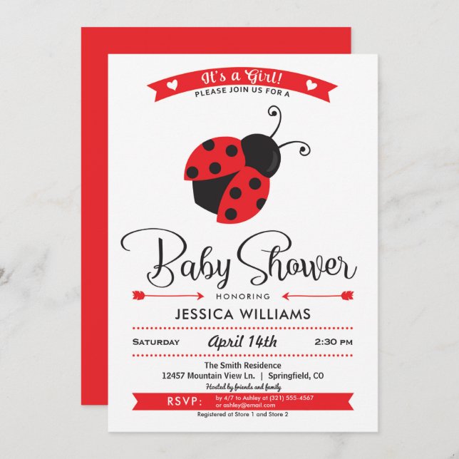 Ladybug Baby Shower Girl Einladung (Vorne/Hinten)
