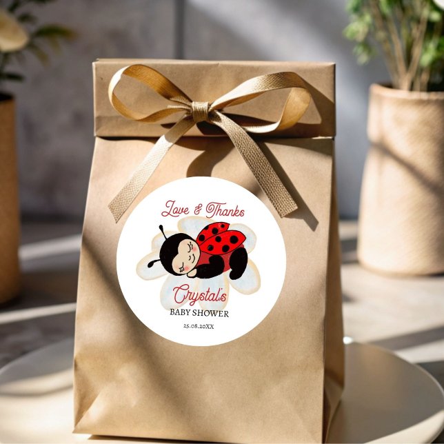 Ladybug Babydusche bevorzugt Aufkleber (Ladybug baby shower thank you favor stickers cute sleeping ladybug on a daisy favor stickers)