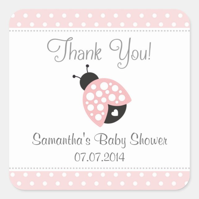 Ladybug Babydusche Danke Stickers (Pink) (Vorderseite)