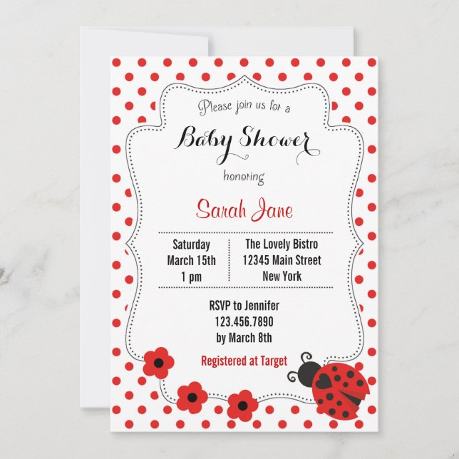 Ladybug Babydusche Einladung Punkt (Vorderseite)