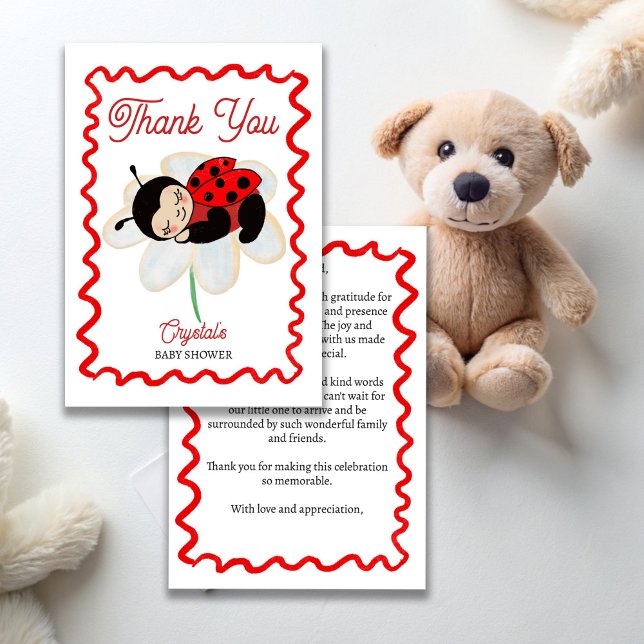 Ladybug Babydusche niedlich Bug Kleine Dame Dankeskarte (Ladybug baby shower cute bug on a daisy little lady thank you cards)