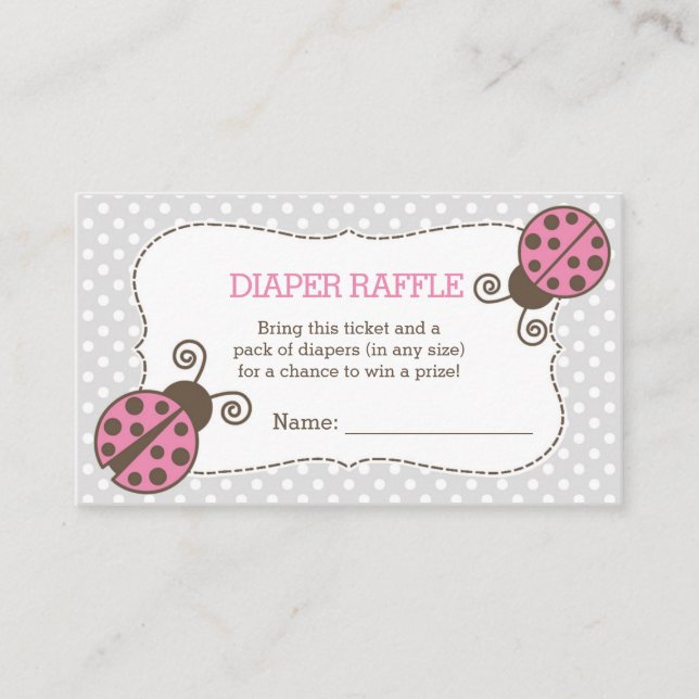 Ladybug Babydusche Windelwanne Raffle Ticket Rosa  Begleitkarte (Vorderseite)