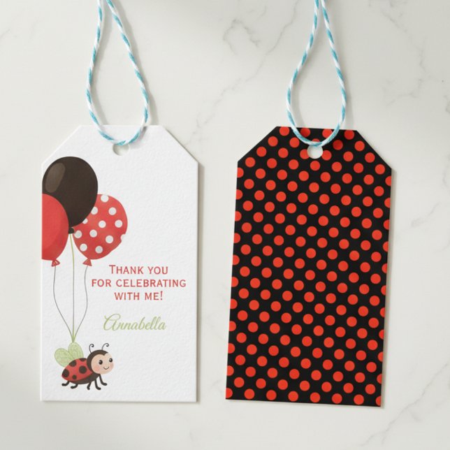 Ladybug Balloons Birthday Gift Tag Geschenkanhänger (Ladybug guest thank you tag)