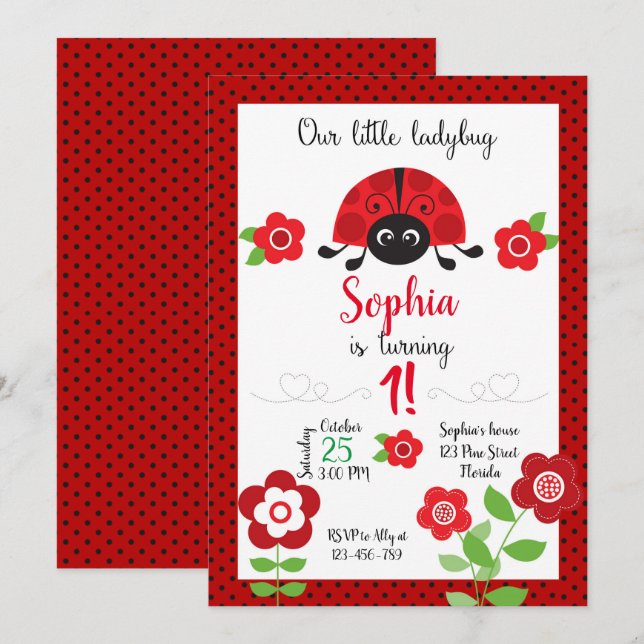 Ladybug Birthday Invitation, Ladybug Invitation, Einladung (Vorne/Hinten)