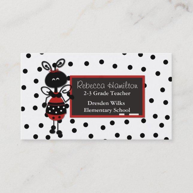 Ladybug Blackboard Teacher's Business Card Terminkarte (Vorderseite)