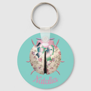 Ladybug blühende Rose und Veilchen niedlich rosa a Schlüsselanhänger
