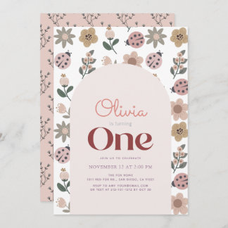 Ladybug & Blume Muster Arch 1. Geburtstag Einladung