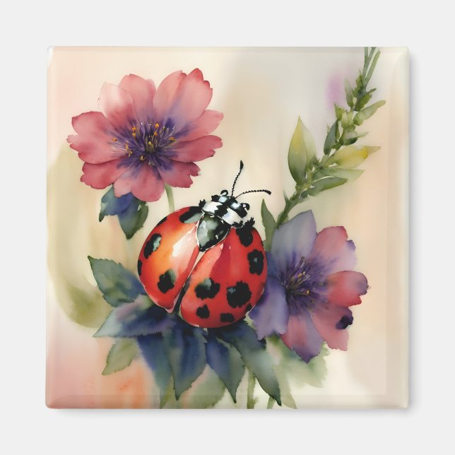 Ladybug Botanische Blumenkunst Magnet (Vorne)