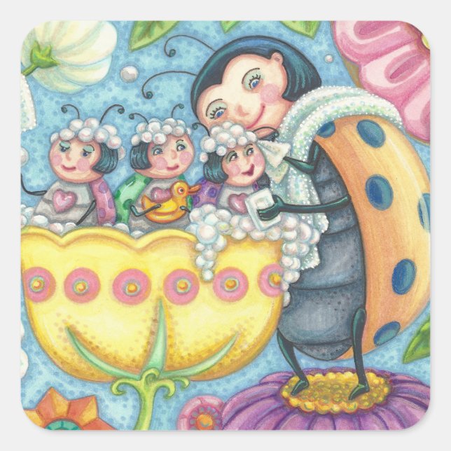 Ladybug Bubblebath LADYBUG FAMILLIERENDE KLEINEN Quadratischer Aufkleber (Vorderseite)