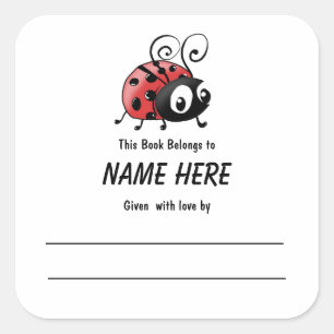 Ladybug-Buchzeichen mit Botschaft Quadratischer Aufkleber