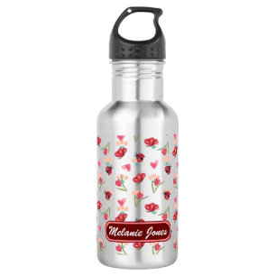 Ladybug, Butterfly und Tulip Herzmuster Edelstahlflasche