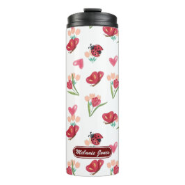 Ladybug, Butterfly und Tulip Herzmuster Thermosbecher