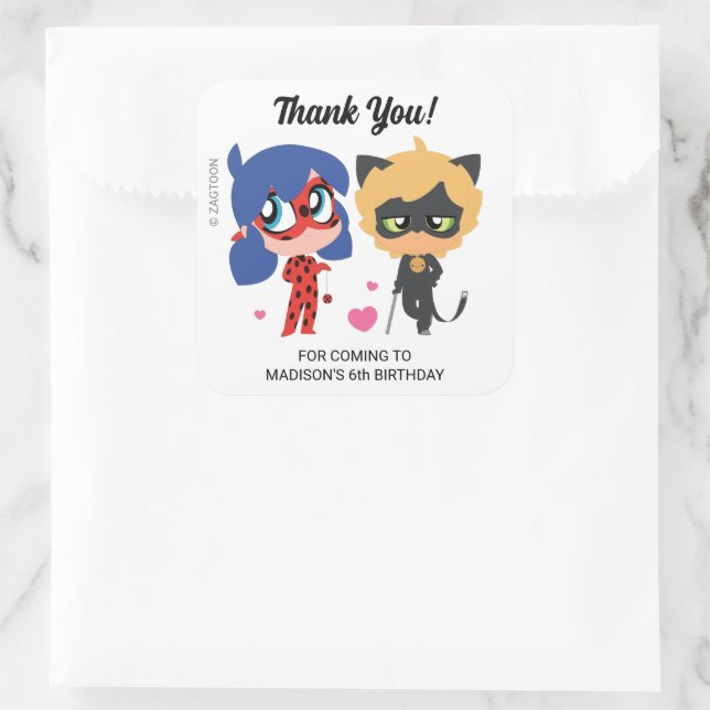 Ladybug & Cat Noir Birthday Vielen Dank Quadratischer Aufkleber (Tasche)