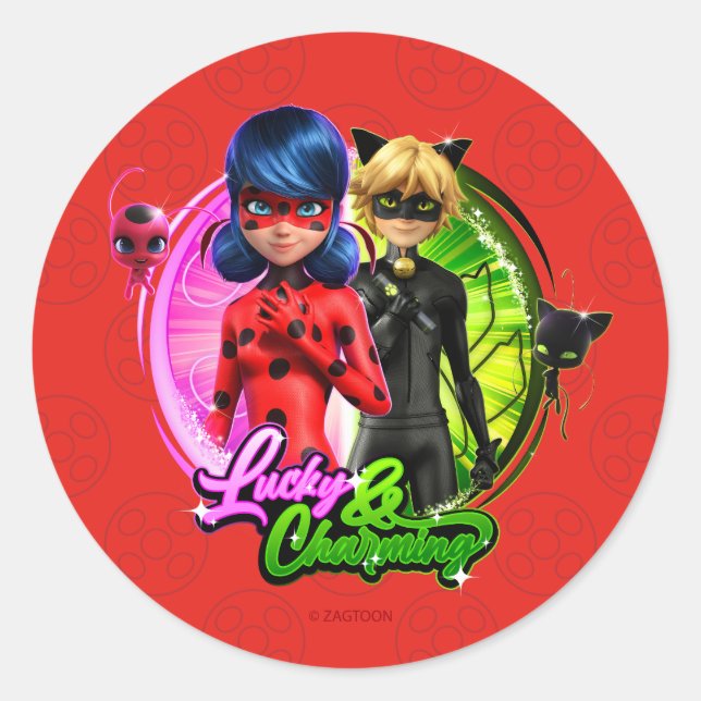 Ladybug & Cat Noir | Glück & Charme Runder Aufkleber (Vorderseite)